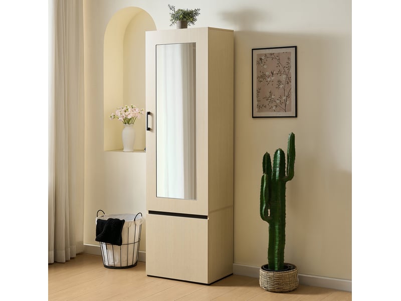  Armoire d'entrée avec miroir et tringle coulissante, étagères pour couloir et chambre, mdf bois, 54 × 34,5 × 179,5 cm  - Conforama C