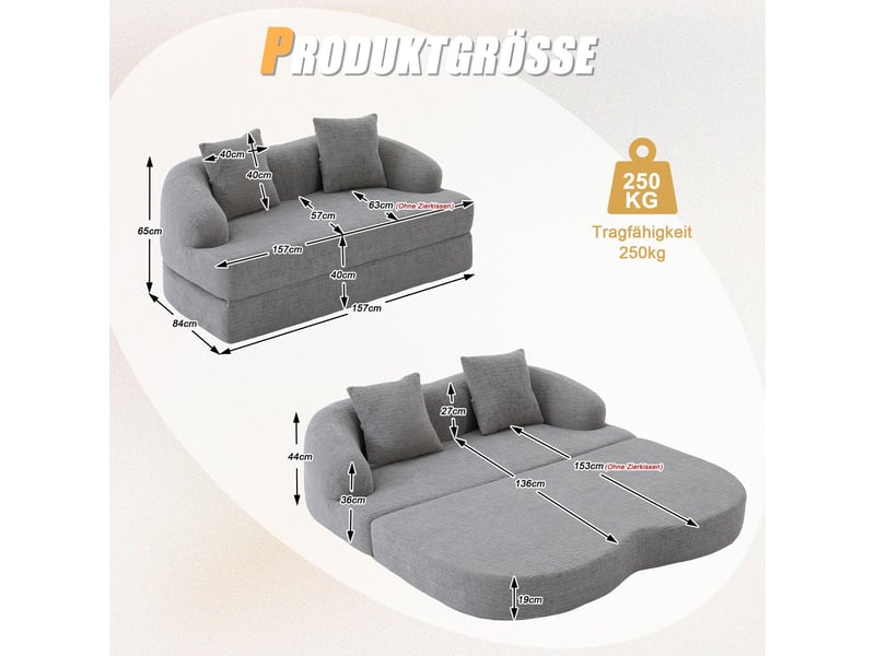 Canapé format deux personnes couchage double dépliant deux coussins inclus revêtement en chenille polyvalent - Conforama C