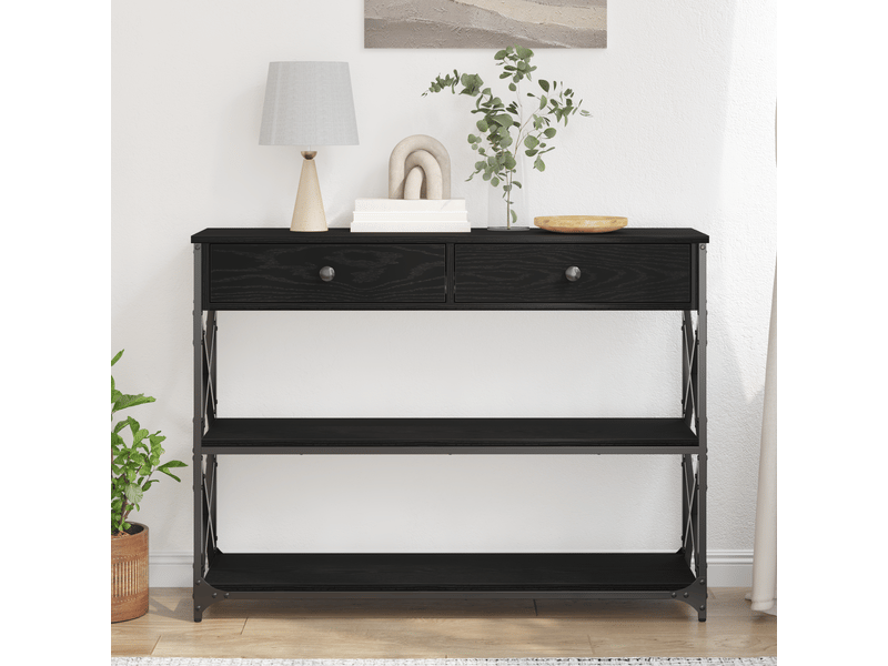 Table console - table d'appoint - table d' entrée avec tiroir chêne noir 100 x 28 x 75 cm  - Conforama D