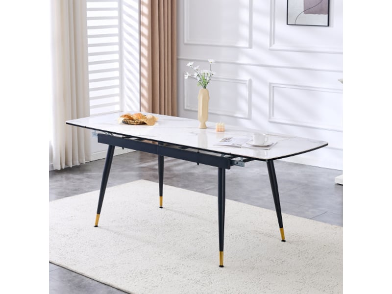 Table à manger extensible en céramique – piètement noir et pieds dorés – 140-200 cm – table seule - Conforama B
