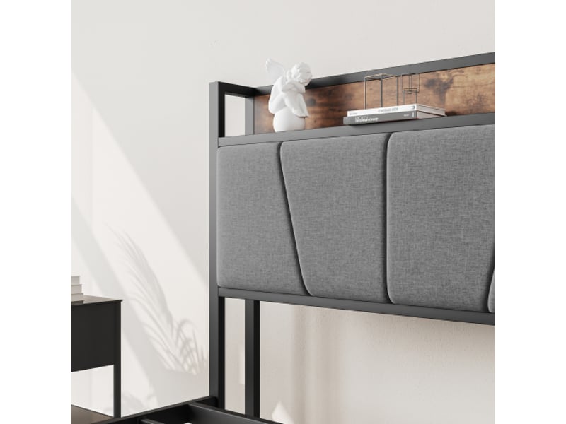 Cadre de lit 120x200 cm avec led et usb, plateforme à lattes métalliques sans sommier, silencieux, montage rapide - Conforama D