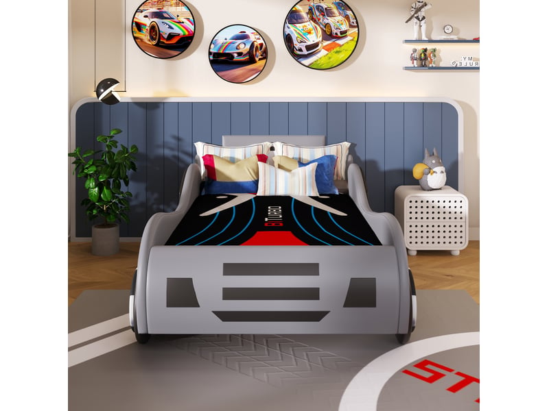  Lit enfant voiture 90x200 cm avec rangement hydraulique gris  - Conforama D