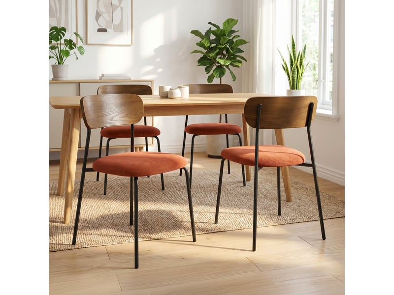 Lot de 4 chaises scandinaves velours côtelé terracotta placage frêne pieds métal noir - olivia OLIVIA - Conforama B