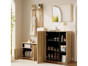 Porte-manteau - ensemble d'entrée 4 en 1 avec miroir, meuble à chaussures, 120 x 35 x 123 cm, noir+naturel