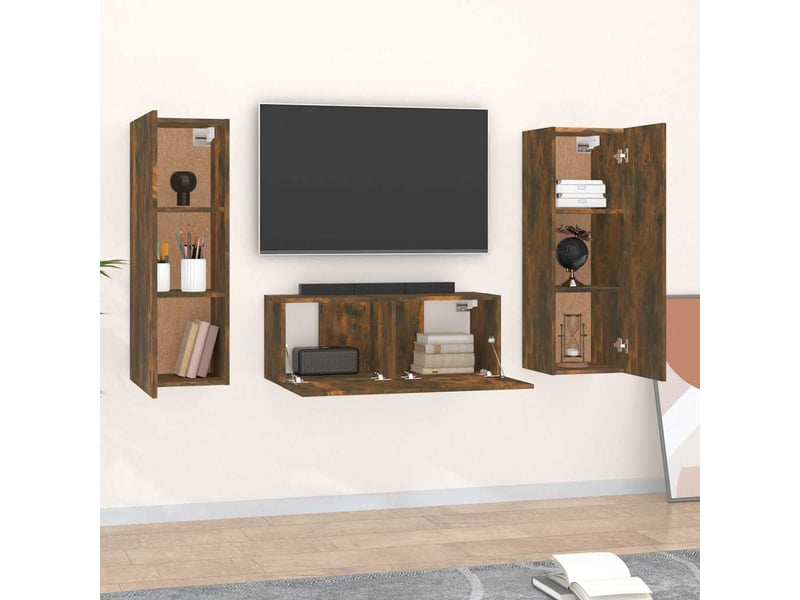  Ensemble de meubles tv 3 pcs chêne fumé bois d'ingénierie shl49034  - Conforama C