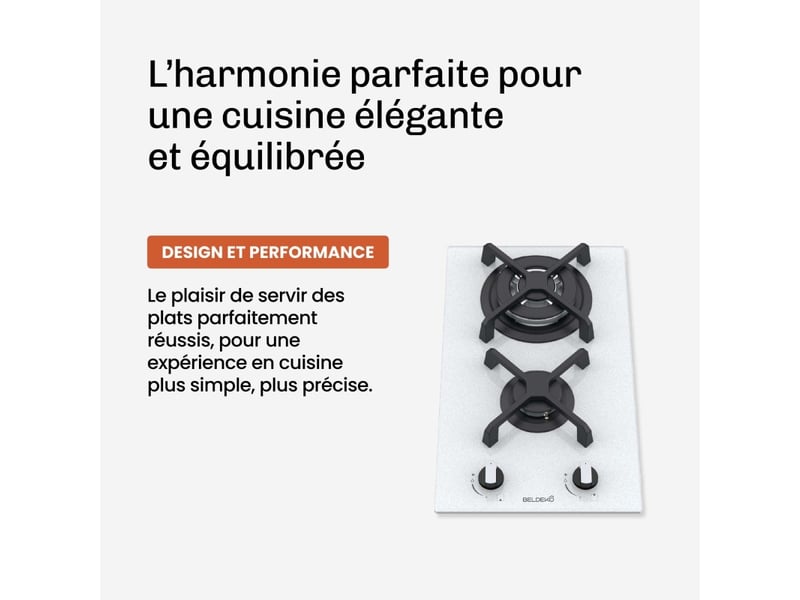 Beldeko plaque de cuisson gaz 2 foyers 5200 w - verre blanc - brûleur double couronne - grilles en fonte - marque française - Conforama C