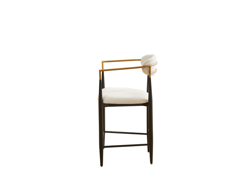  Lot de 2 tabourets de bar,avec accoudoirs,tissu,beige et piètement métal noir et doré  - Conforama E