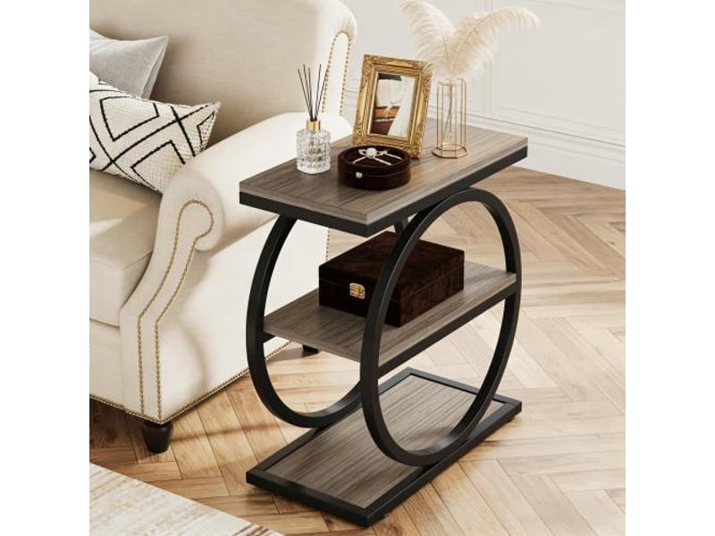  Table d'appoint à 3 niveaux en mdf et métal noir et gris 60x30x65 cm  - Conforama E