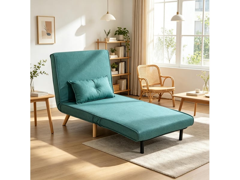  Fauteuil convertible clic-clac 1 place vert en tissu, dossier réglable 5 positions avec coussin, lit d'appoint  - Conforama B