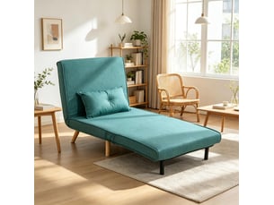 Fauteuil convertible clic-clac 1 place vert en tissu, dossier réglable 5 positions avec coussin, lit d'appoint