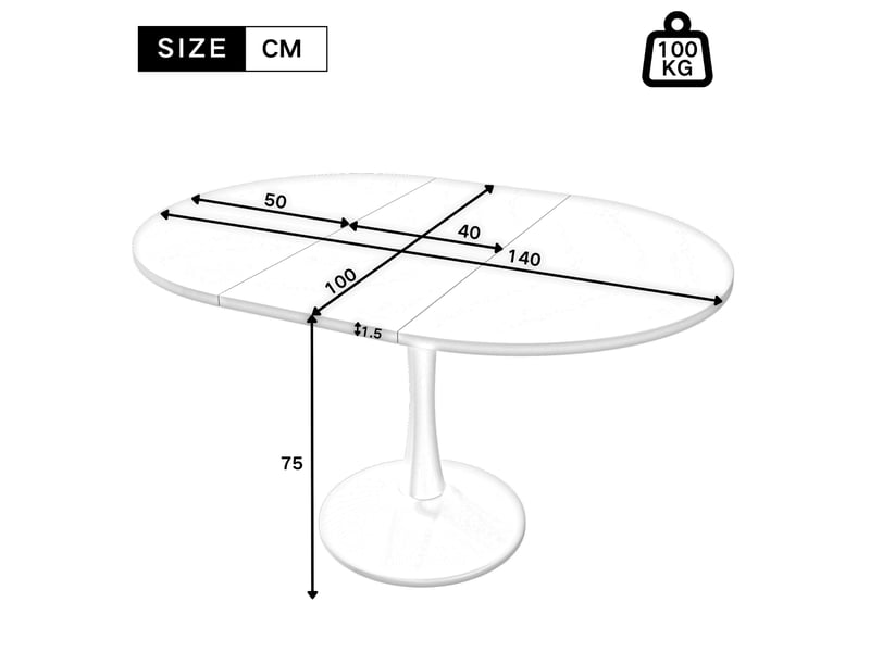  Table à manger ovale extensible 100140 x 100 x 75 cm en mdf et fer finition noyer, charge 100 kg, montage en 15 min.  - Conforama D