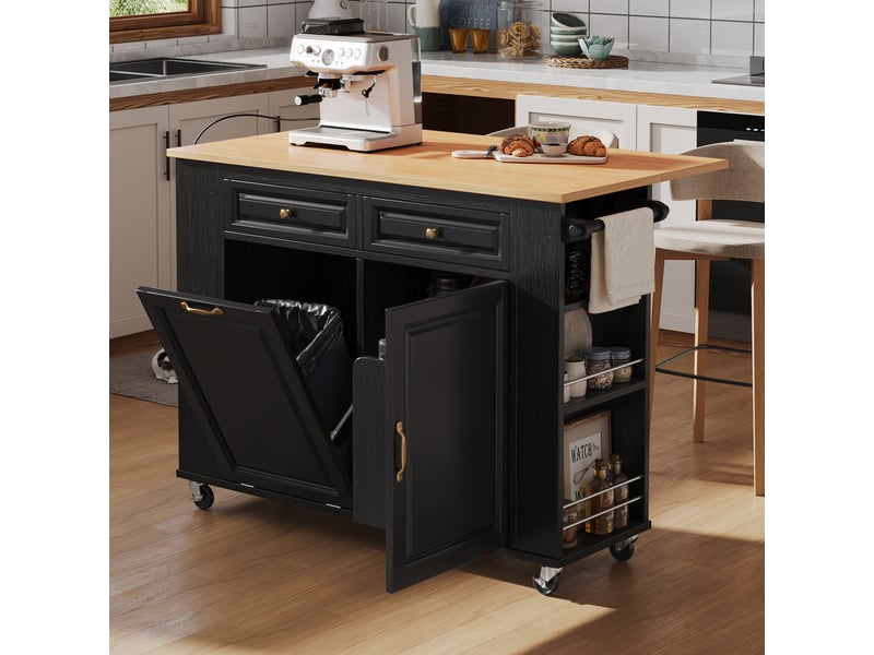 Îlot de cuisine mobile extensible 120x40-70x92 cm mdf noir et naturel - Conforama C