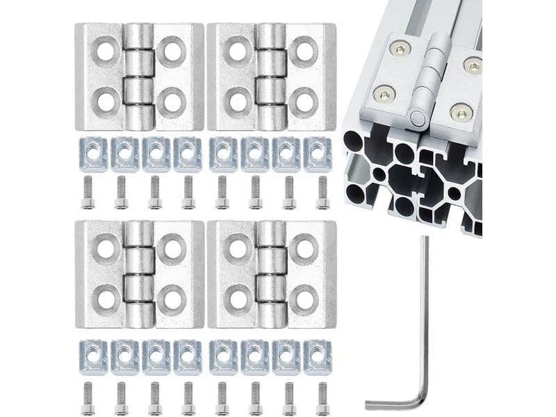 Lot de 4 petites charnières argentées m4 pour profil en aluminium 2020, charnières flexibles pliables pour portes légères diy - Conforama E