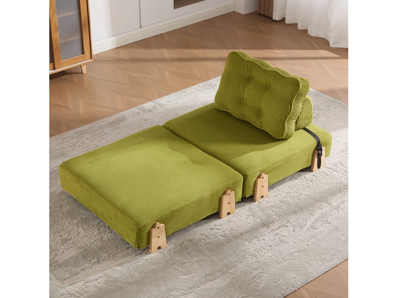  Fauteuil convertible modenvie 1 place en velours côtelé vert, avec pieds en bois, 90 x 86 x 84 cm  - Conforama B