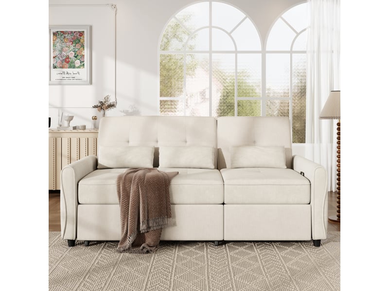  Canapé convertible 3 places en tissu chenille, 3-en-1, dossier réglable 90°145°180°, assise extensible, 3 coussins  - Conforama W