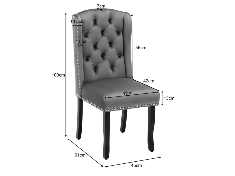 Lot de 6 chaises de salle à manger 45x61x100 cm velours, mousse, ressorts s, pieds en chêne gris - Conforama C