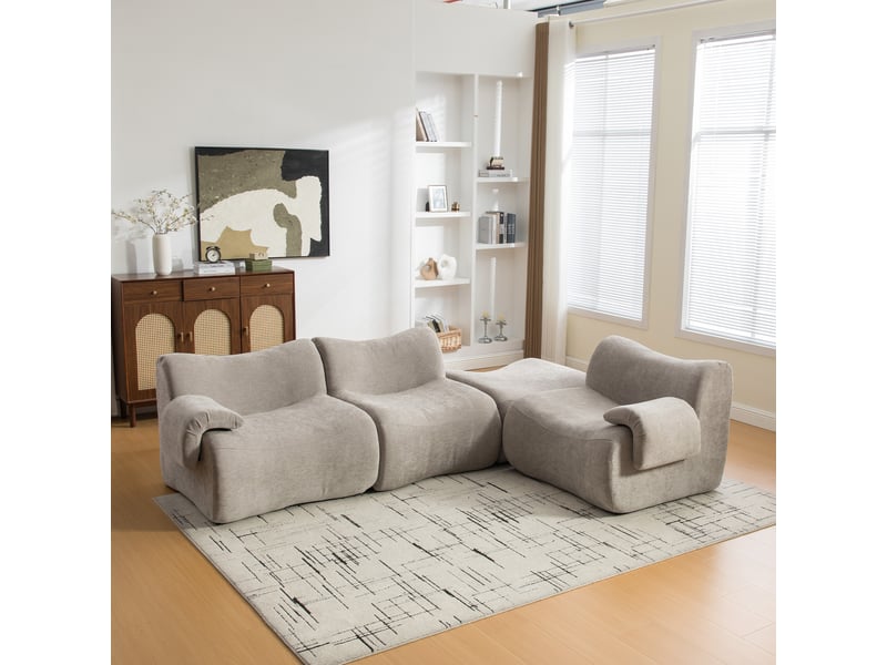  Canapé modulable en chenille 3 places gris sans montage base antidérapante confort moelleux  - Conforama B