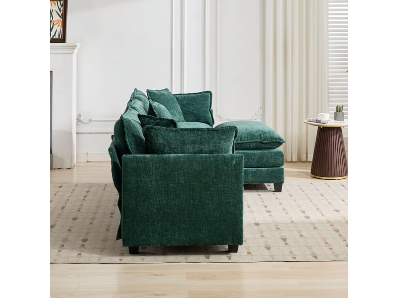  Canapé droit modulable 3 places 289 × 75 × 84 cm en chenille vert, coussins rembourrés IKSETERA TRADING LTD - Conforama W