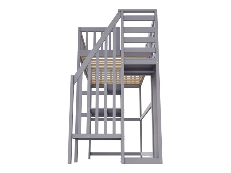  Lit mezzanine 90x200 cm avec escalier et rangement - lit simple - en bois massif, armoire intégrée, gain de place, gris  - Conforama D