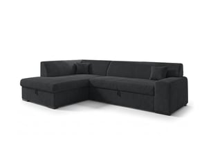 Canapé d'angle gauche convertible <strong>AX LIVING </strong> <strong>Lucera</strong> 5 places Velours côtelé noir avec coffre de rangement