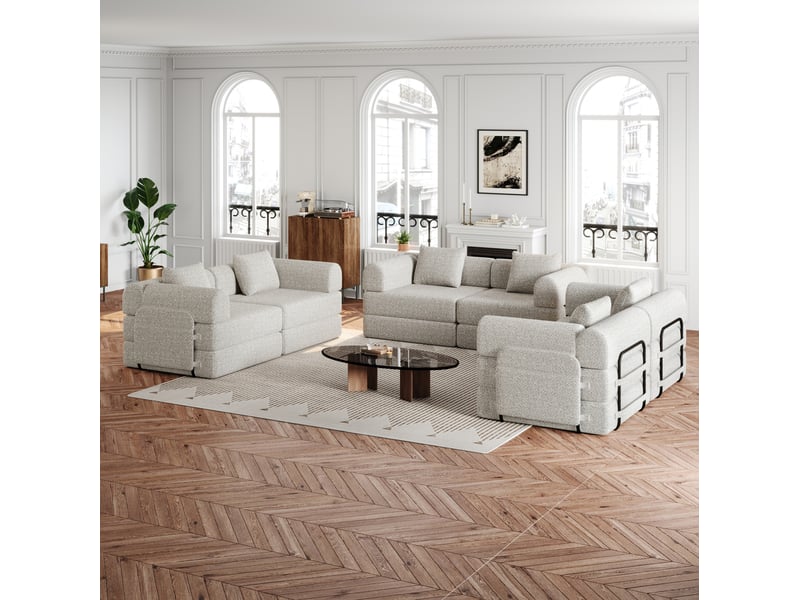  Canapé convertible 6 places 274x183,8x69,8 cm rangement d'accoudoir kaki sans matelas  - Conforama B