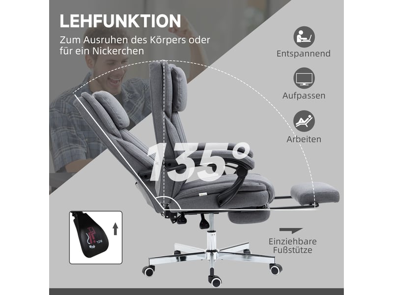  Fauteuil de bureau massant gris, 5 modes, dossier inclinable à 135°, siège réglable avec repose-pieds pour bureau à domicile  - Conforama B