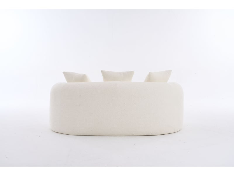  Canapé 2 places modulable incurvé 153x94x63 cm blanc cassé en chenille, 3 coussins décoratifs inclus  - Conforama D