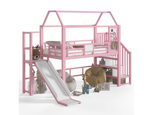 Lit mezzanine 90x200 cm <strong>WISHDOR</strong> <strong></strong> coloris rose