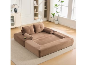 Canapé convertible 180x98x80 cm 2 places en velours côtelé marron