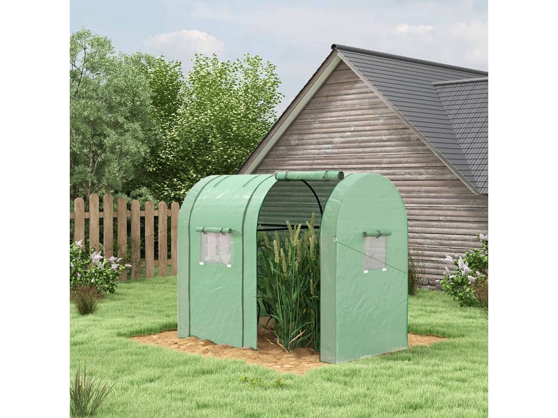 Serre de jardin 1,8 m² dim. 1,85l x 0,9l x 1,5h m 2 portes zippées déroulantes 4 fenêtres enroulables acier pe vert - Conforama D