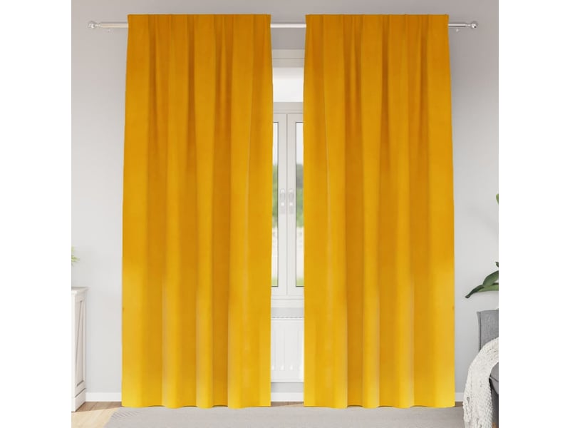  Lot de 2 rideaux, rideaux de fenêtre jaune moutarde 140 x 245 cm velours cf44083  - Conforama B