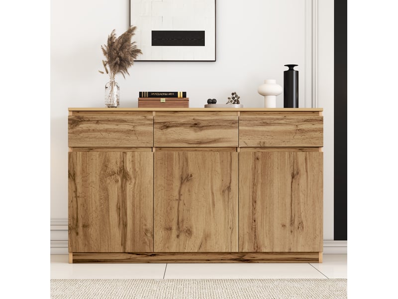  Buffet et enfilade avec 3 portes, 3 tiroirs et étagères réglables pour salle à manger, bois, 135 × 40 × 81 cm  - Conforama B