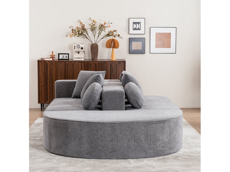  Canapé modulable modenvie 5 places convertible 263 x 171 cm chenille gris  - Conforama D