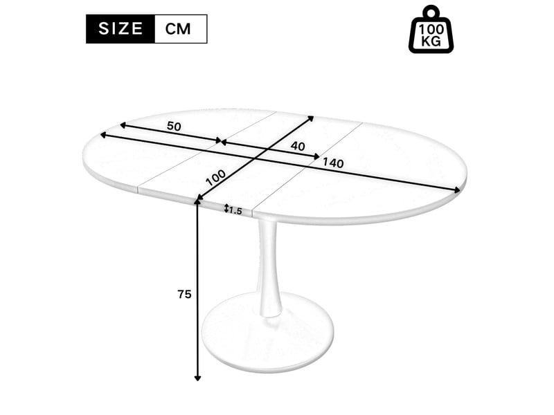  Table extensible ovale 100 à 140 x 100 cm chêne clair et noir, mdf et métal, repas et pauses café  - Conforama C