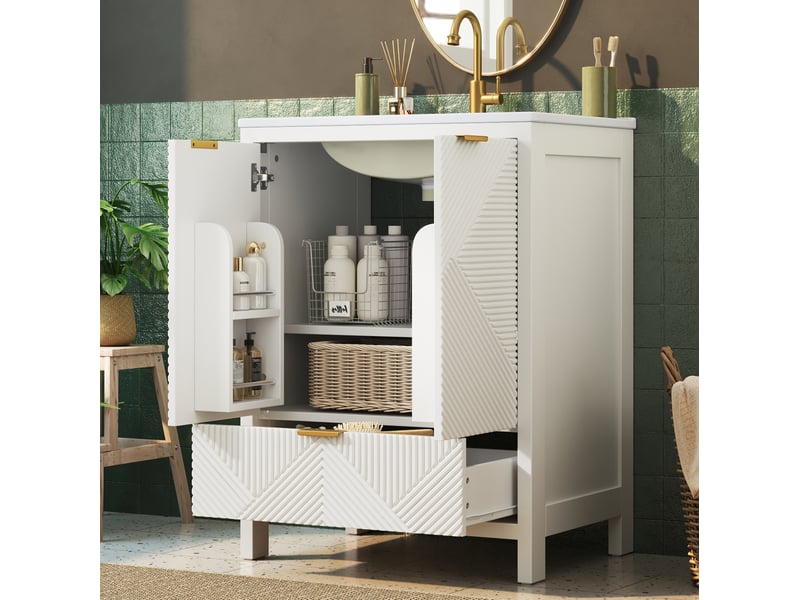  Meuble sous vasque 61 cm avec rangement et lavabo en céramique homvra  - Conforama C