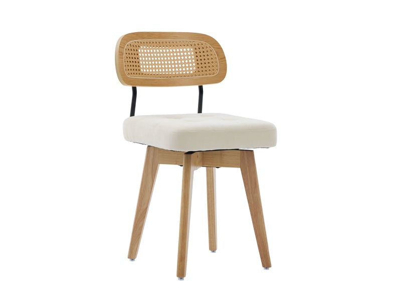  Lot de 2 chaises pivotantes 360° 43x50x77 cm – beige – dossier en rotin tressé et chenille rembourrée  - Conforama D