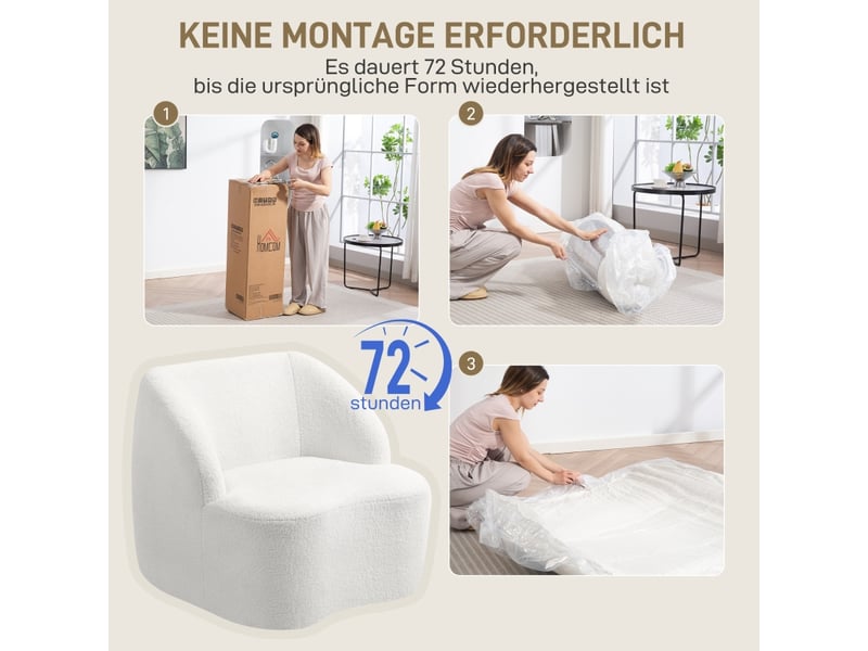  Fauteuil rembourré cocooning avec dossier épais et base antidérapante, design courbé en polyester crème 81 × 82 × 73,5 cm  - Conforama E