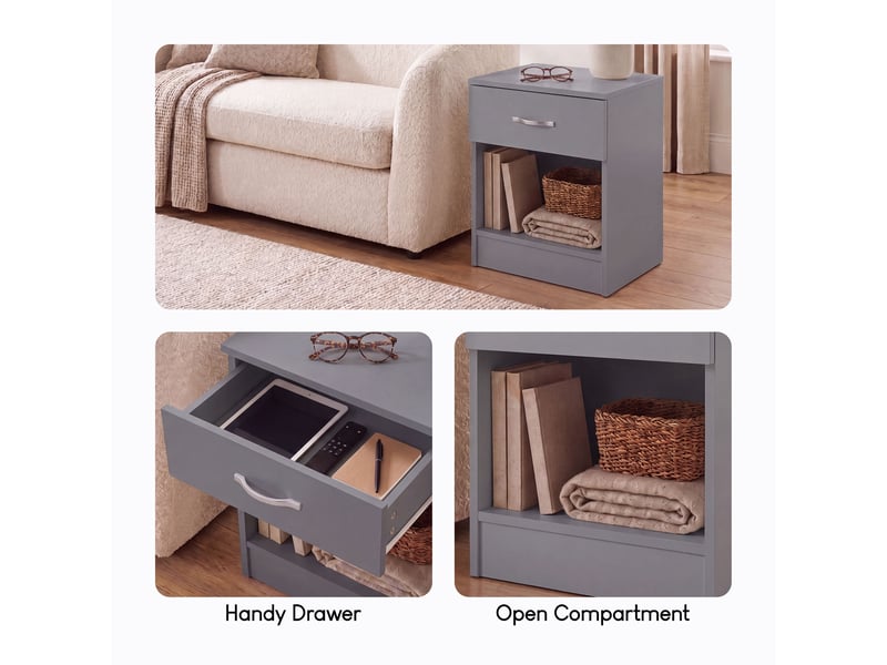  Table de chevet riano, commode de nuit, chambre, 47x40x36cm, set de 2, 1 tiroir, gris 3332393 - Conforama W