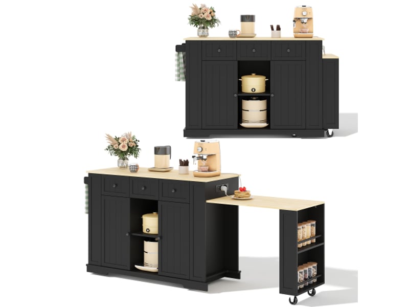  Îlot de cuisine mobile avec chariot et bar escamotable – table extensible – 7 roulettes – 138(213)×55×93 cm  - Conforama A
