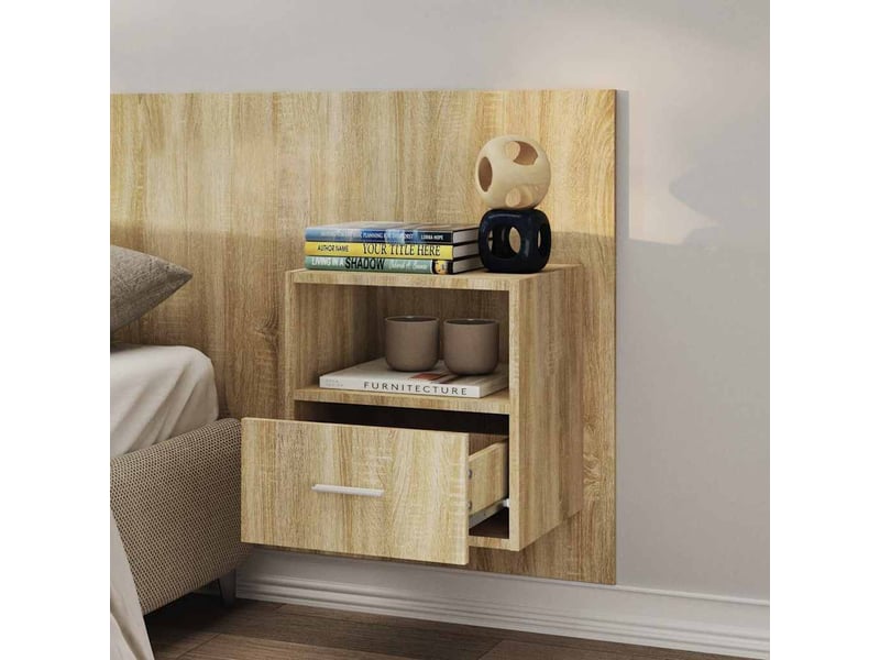  Lot de 2 tables de chevet - cabinet de chevet - table de nuit murales chêne sonoma  - Conforama C