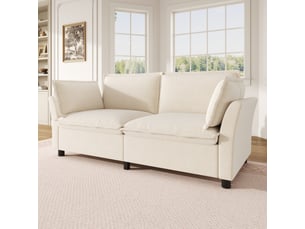 Canapé 2 places en chenille beige avec coussins d'appui et led intégrée, 155 cm de large