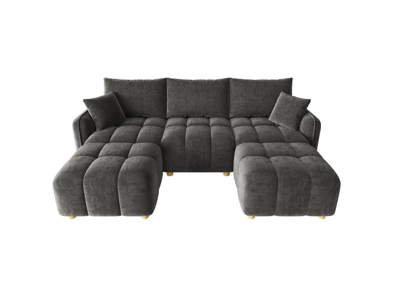 Canapé d'angle modulable 5 places en lu avec 2 poufs, canapé nuage en tissu chenille, larges accoudoirs, gris - Conforama A