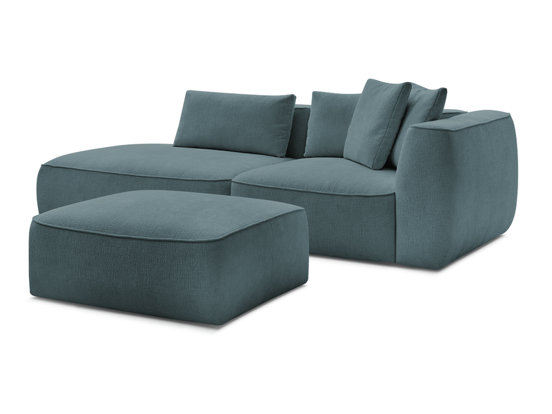  Bobochic canapé droit fixe 3 places leopold tissu texturé avec pouf bleu foncé  accoudoir droit LEOPOLD - Conforama A