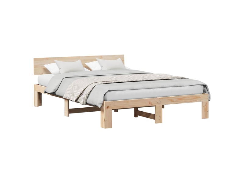  Lit double- lit adulte -  cadre de lit avec tête de lit naturel 150 x 200 cm pin massif  - Conforama A