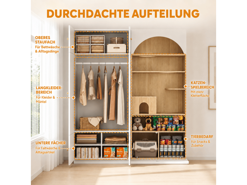  Armoire,180x50x200 cm,2-en-1,panneau de particules,blanc et effet bois  - Conforama E