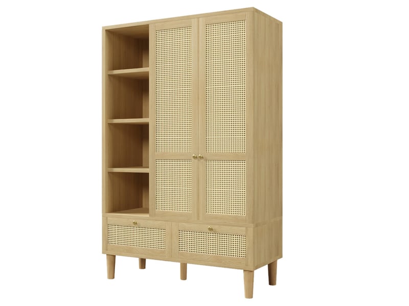  Armoire penderie 2 portes rotin 2 tiroirs coloris chêne 120 x 50 x 180 cm AB30713567A - Conforama B