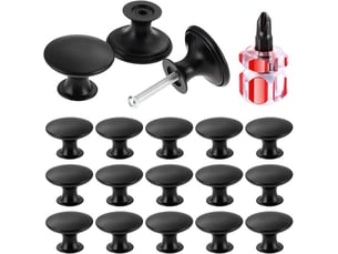 Jeu de 15 boutons noir mat de 30 mm, poignées en alliage de zinc pour armoires, avec vis et tournevis