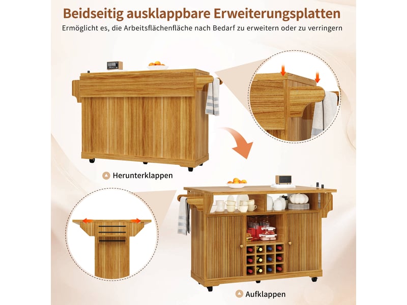  Desserte de cuisine à roulettes pliable mdf et métal brun foncé 142.5x80x95 cm N620CC260519D - Conforama E