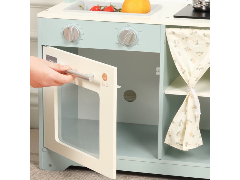  Cuisine jouet pour enfants 60x29x81 cm avec machine à glaçons, micro-ondes et accessoires, mdf, bleu  - Conforama E