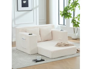 Canapé droit compressé convertible <strong>MODENVIE</strong> <strong></strong> 2 places Velours côtelé Beige